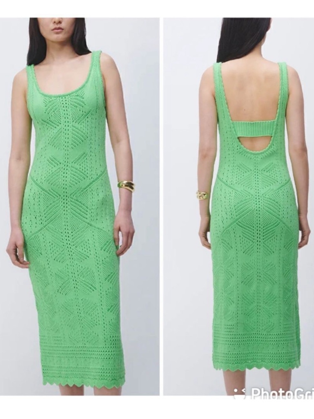 Jonathan Simkhai Tiffany Meadow Green Knit Scoop-Neck Midi Dress. Luxury. Size S